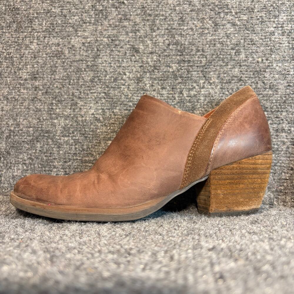 Korks Brown Leather Suede Block Heel Side Zip Ankle Booties Shoes Women Size 8